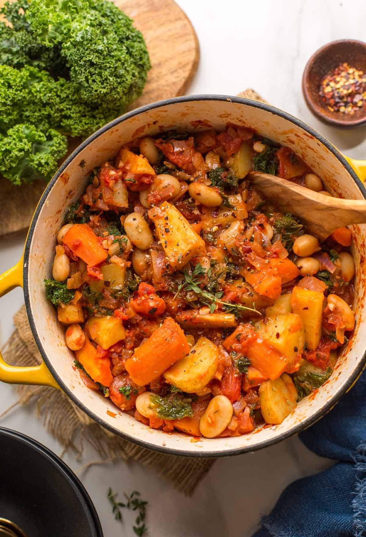 Miso-Roasted Root Vegetable and White Bean Stew