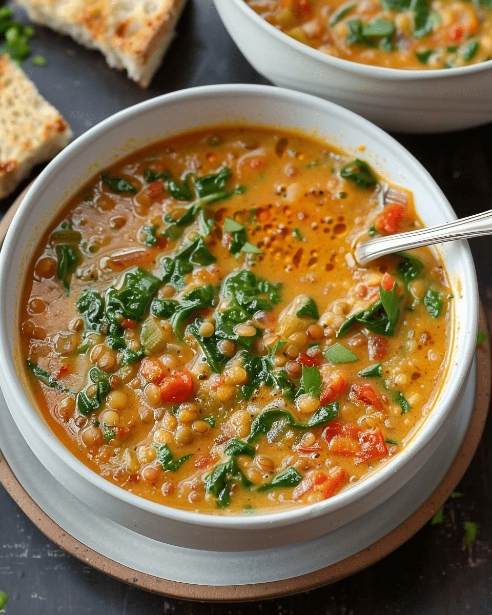 One-Pot Red Lentil and Spinach Soup