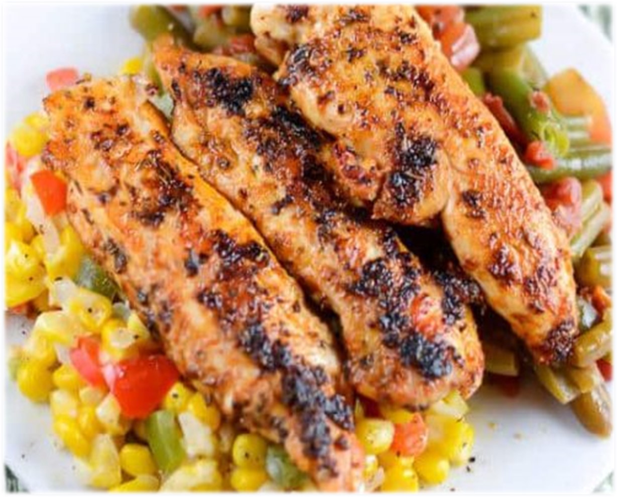 Cajun-Spiced Blackened Chicken with Corn Succotash