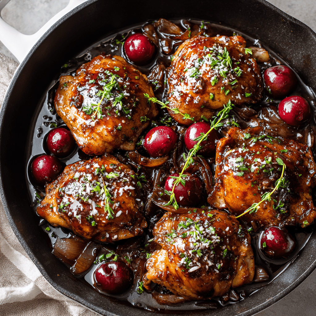 Sour Cherry Lambic Glazed Chicken Thighs