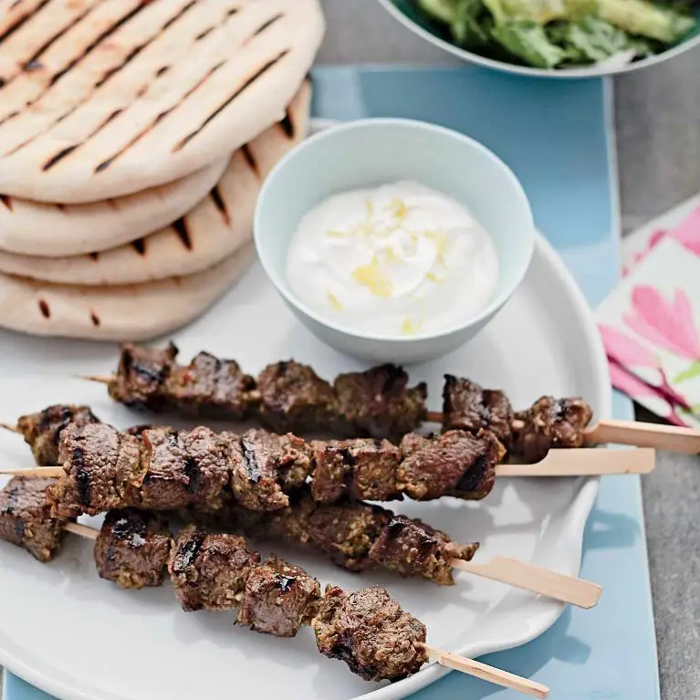 Palestinian Lamb Kebabs with Cucumber Yogurt