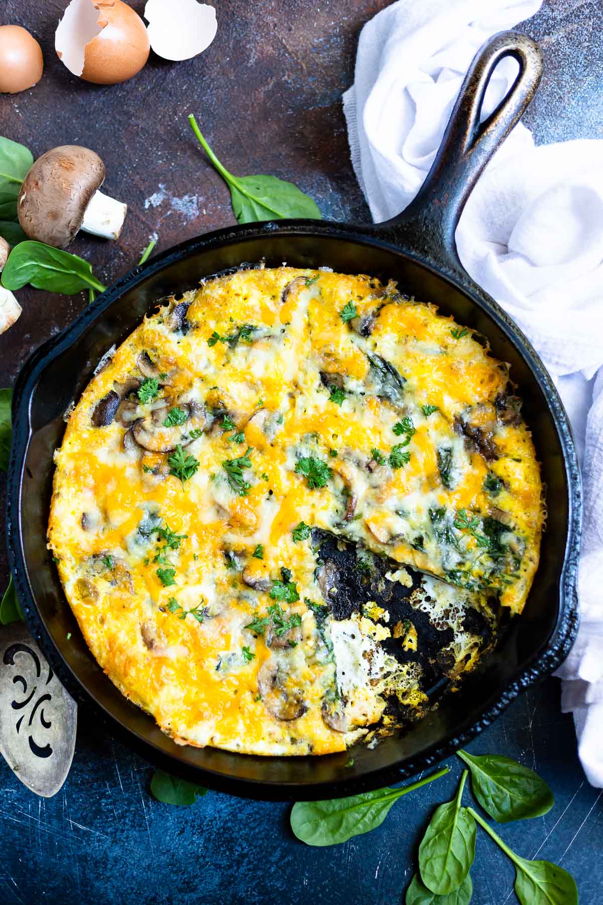 Slow-Baked Cheesy Spinach and Mushroom Frittata
