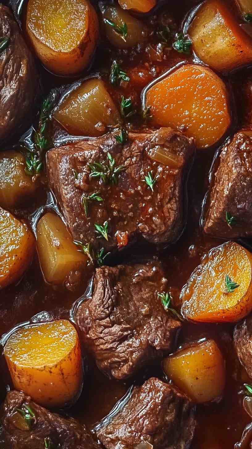 Beer-Braised Beef with Root Vegetables and Thyme