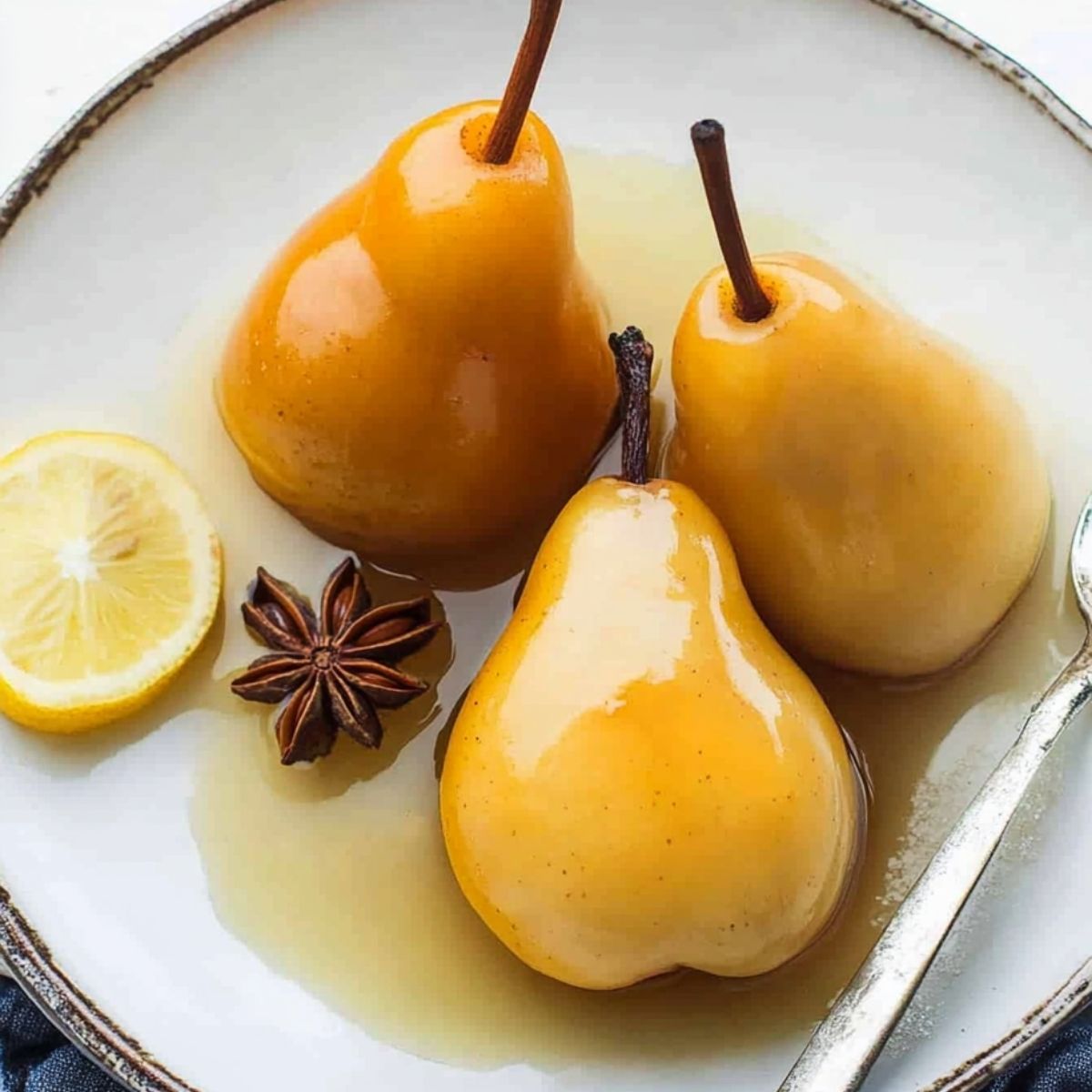 Caramelized Pear Poached in Cinnamon Syrup
