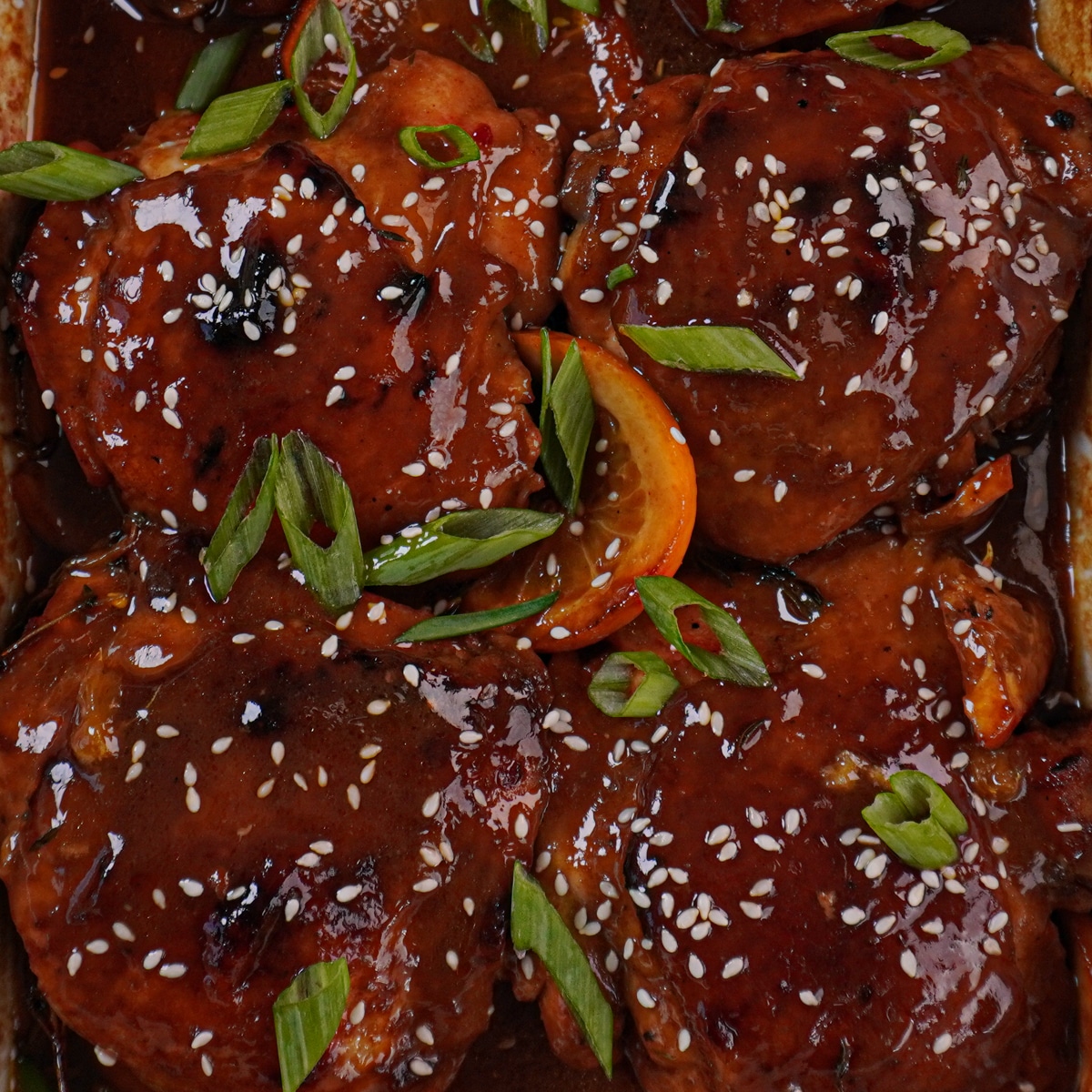 Orange-Glazed Chicken Thighs with Black Sesame