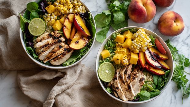 Grilled Corn and Peach Salad with Honey Thyme Dressing