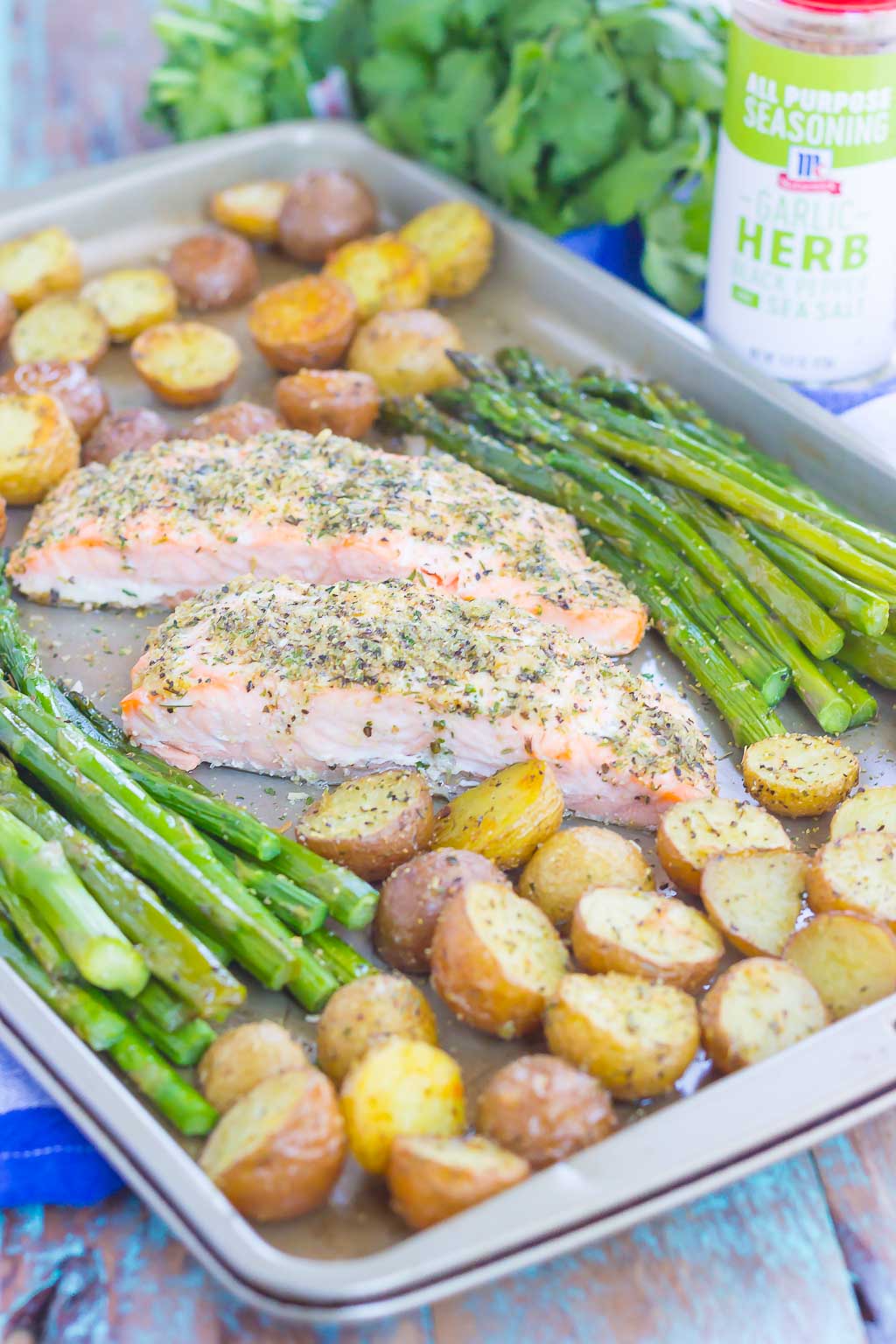 Sheet Pan Herb-Roasted Salmon with Potatoes and Asparagus