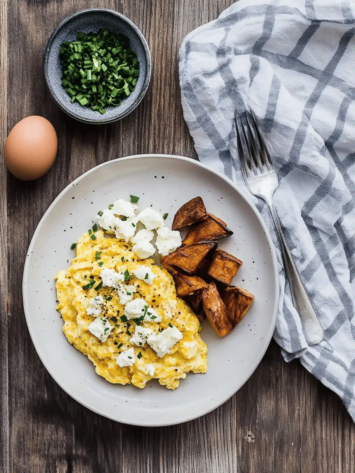 Smoked Paprika Scrambled Eggs with Chive and Goat Cheese