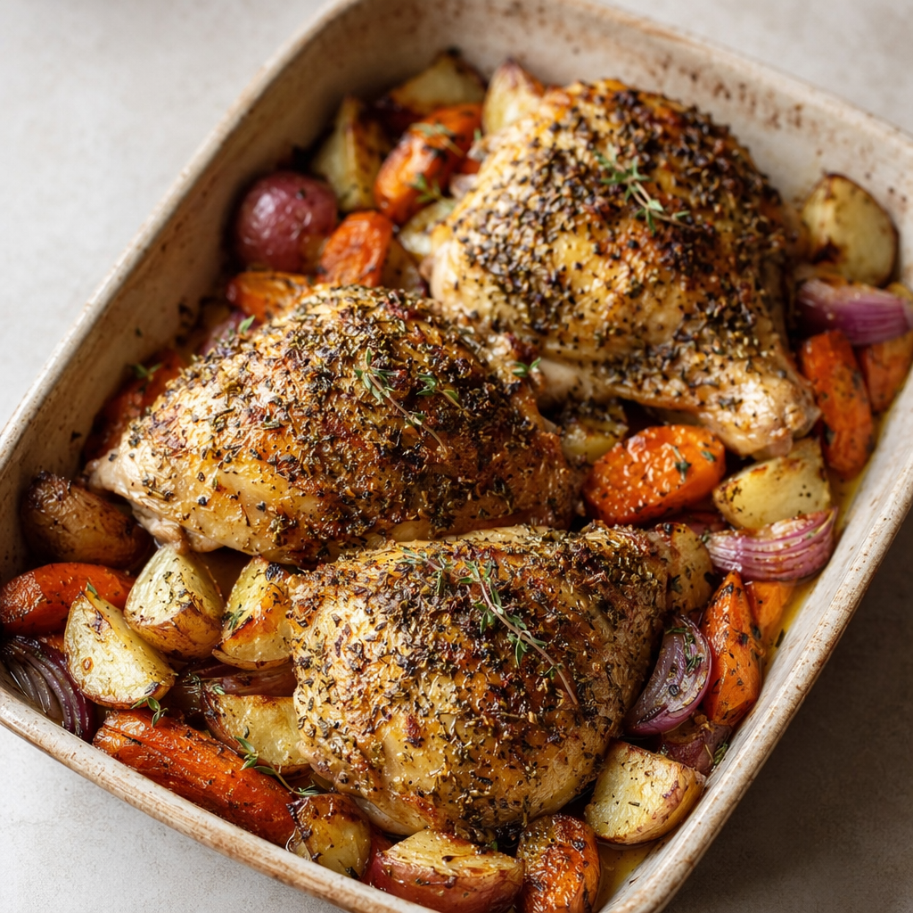 Herb-Crusted Baked Chicken with Roasted Vegetables