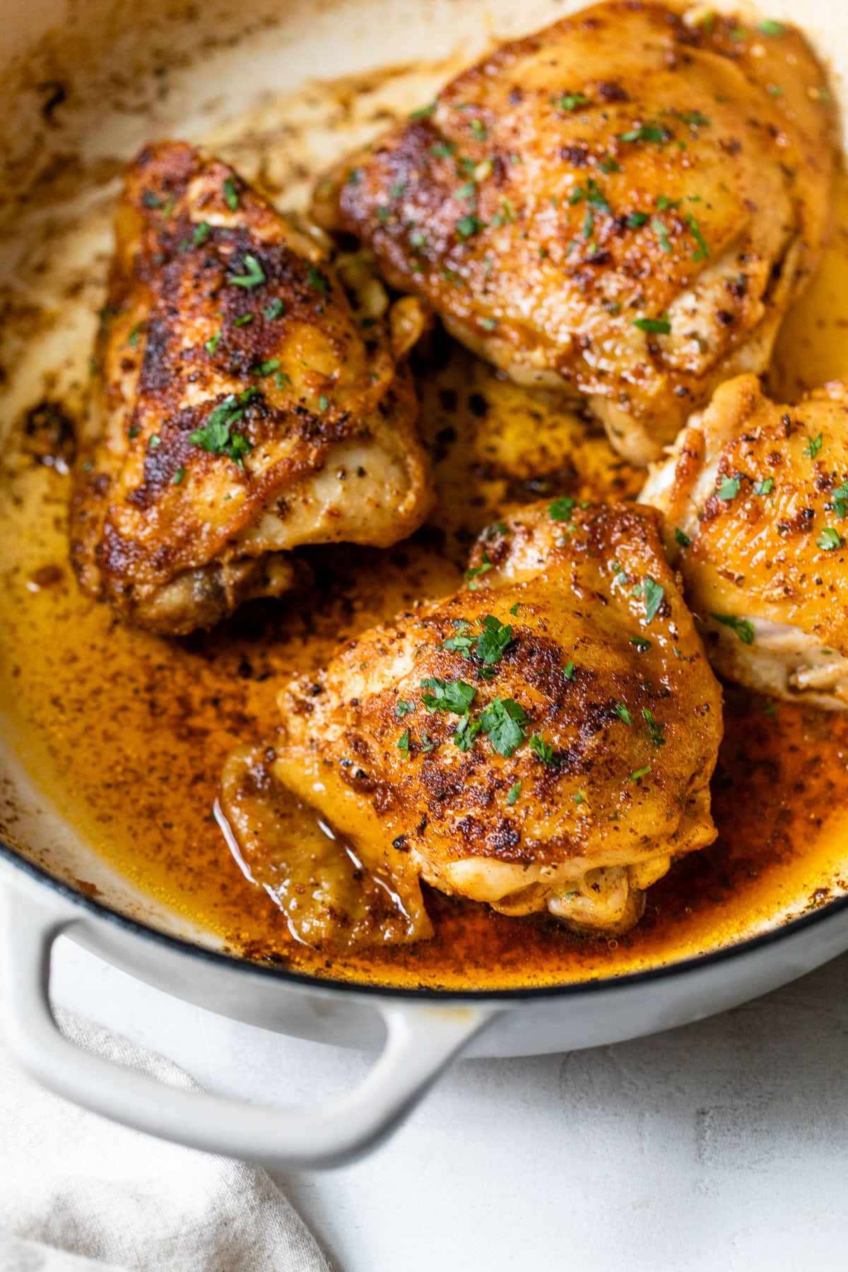 Pan-Seared Chicken Thighs with Asparagus and Garlic Cream