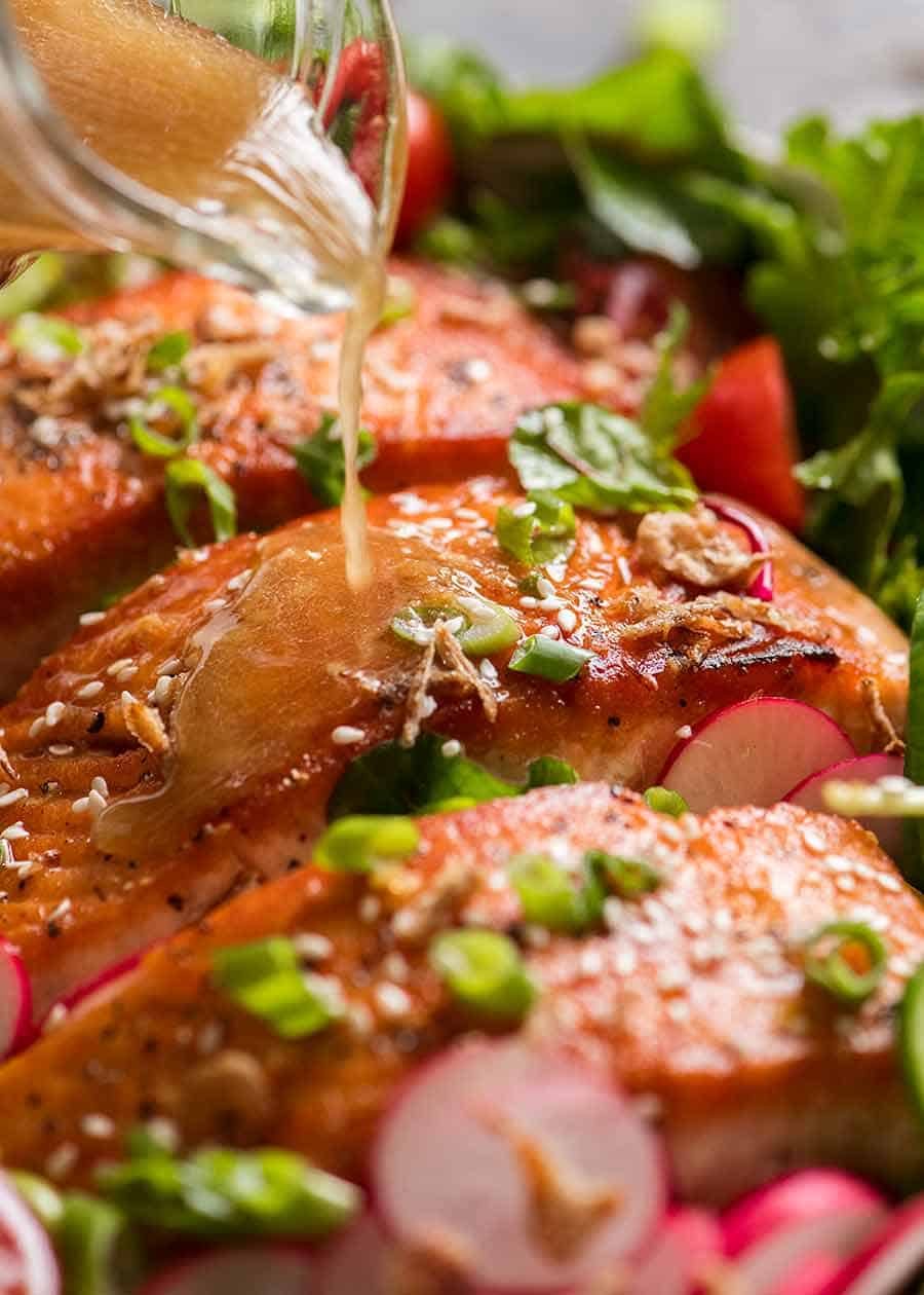 Sesame-Glazed Salmon with Ginger and Scallion Salad