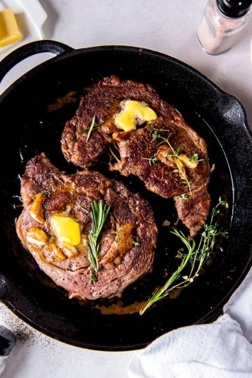 Pan-Seared Ribeye Steak with Rosemary Butter