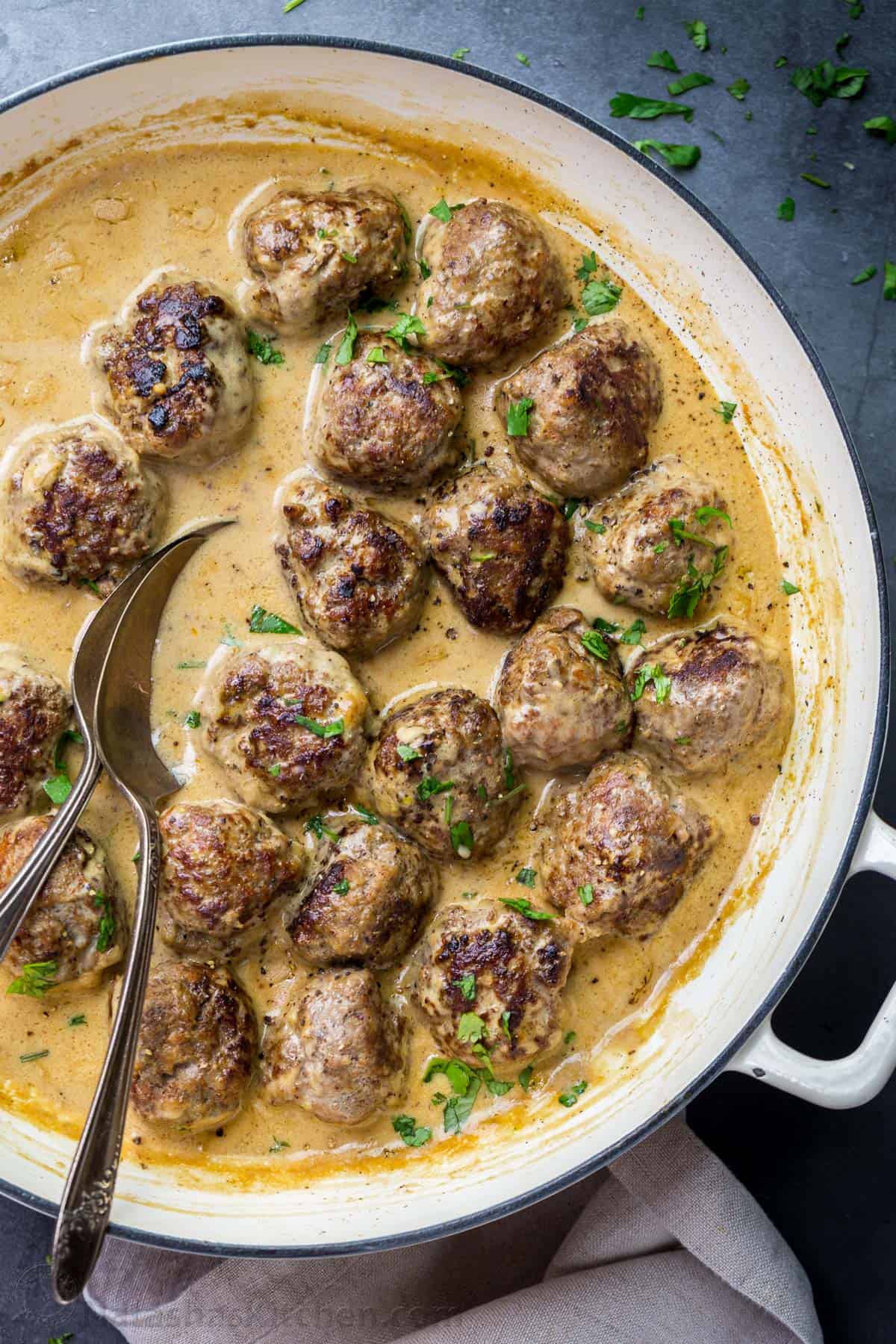 Braised Beef and Pork Meatballs with Dill Cream Sauce