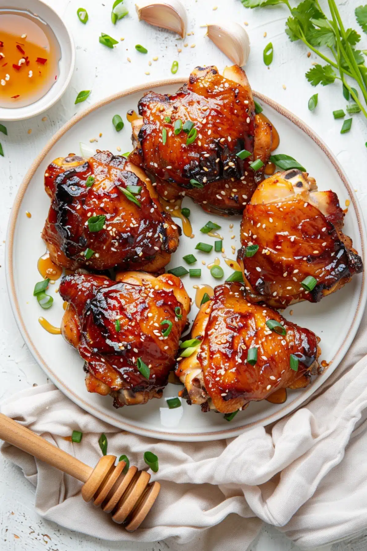 Honey-Spiced Chicken Thighs with Garlic Sauté