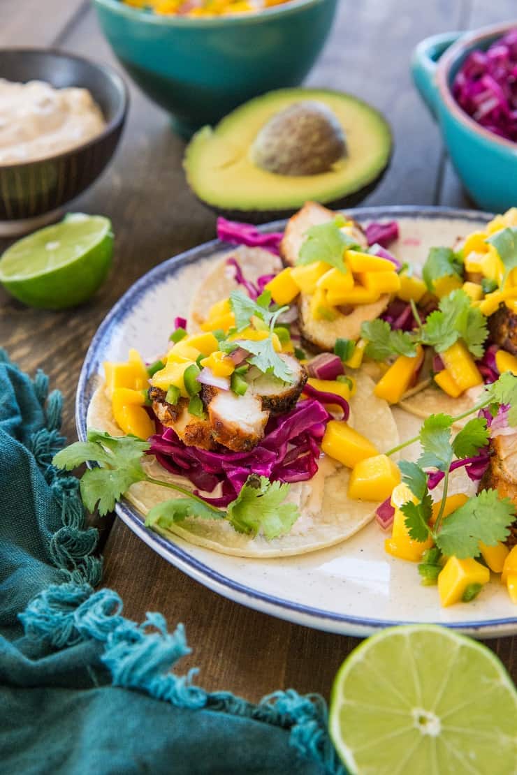 Chipotle-Adobo Grilled Chicken Tacos with Mango Salsa