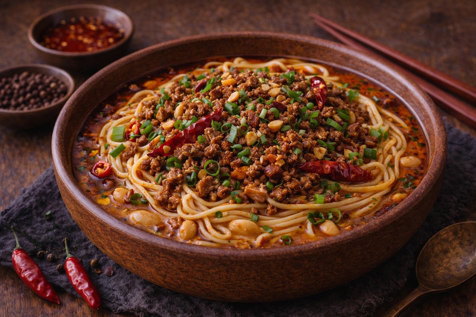 Sichuan Mushroom Dan Dan Noodles with Chili Oil