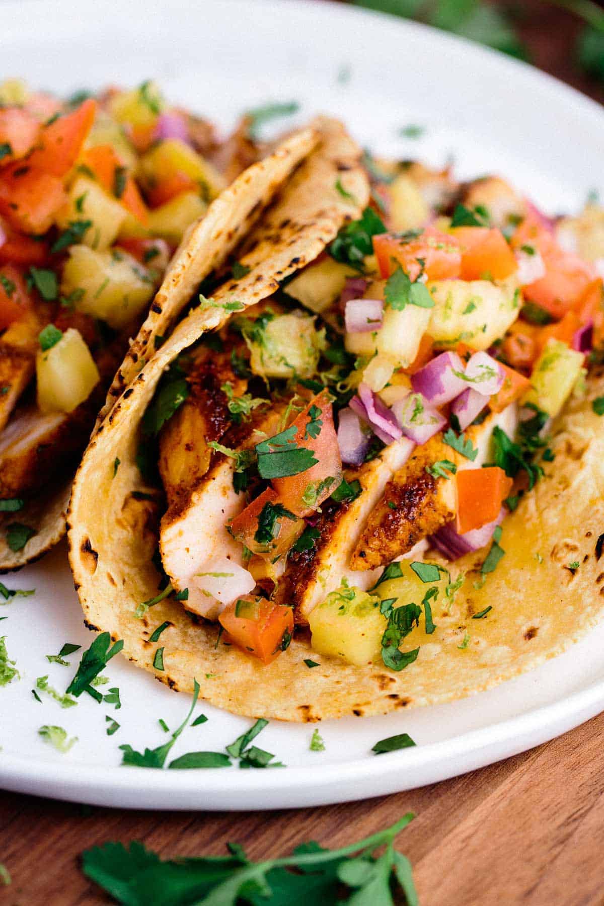Spiced Adobo Chicken Tacos with Pineapple Salsa