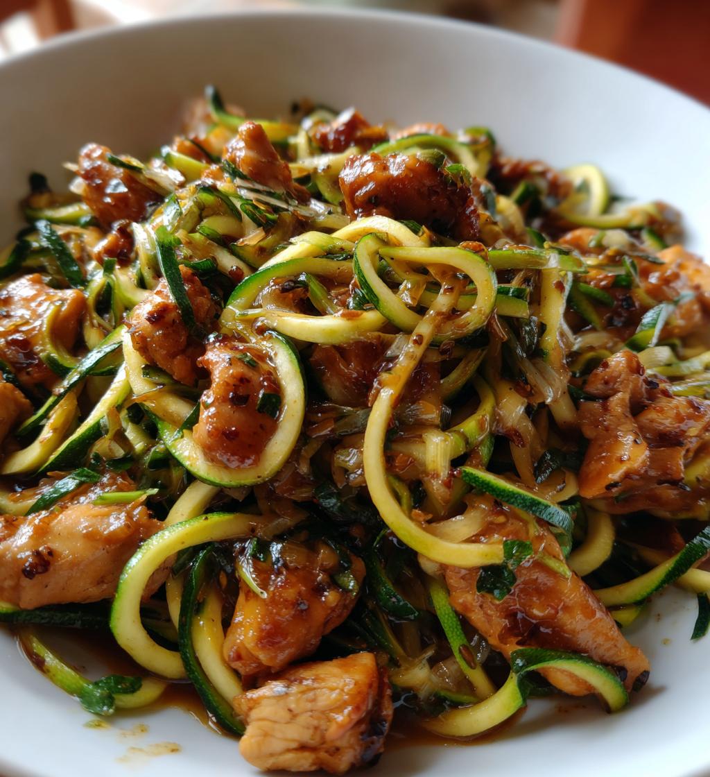 Zucchini and Chicken 'Noodles' with Garlic and Herb Oil