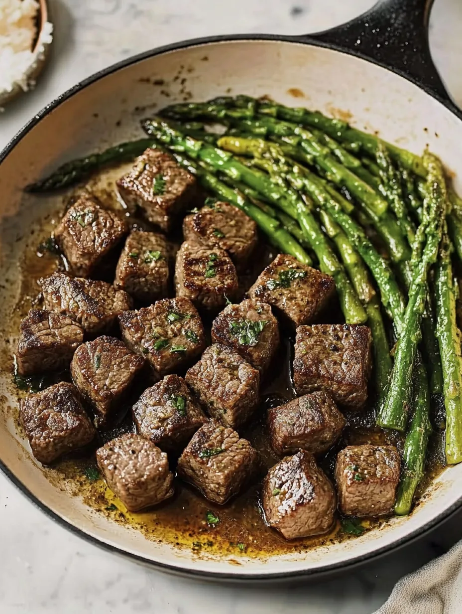 Pan-Seared Steak Bites with Garlic Asparagus