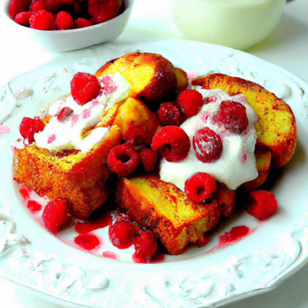 Raspberry and Almond Stuffed French Toast with Cinnamon Syrup