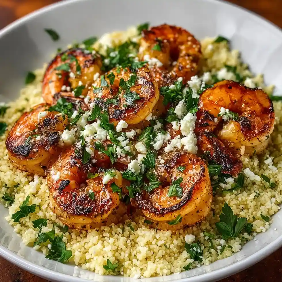 Saffron-Infused Shrimp with Citrus-Cured Couscous