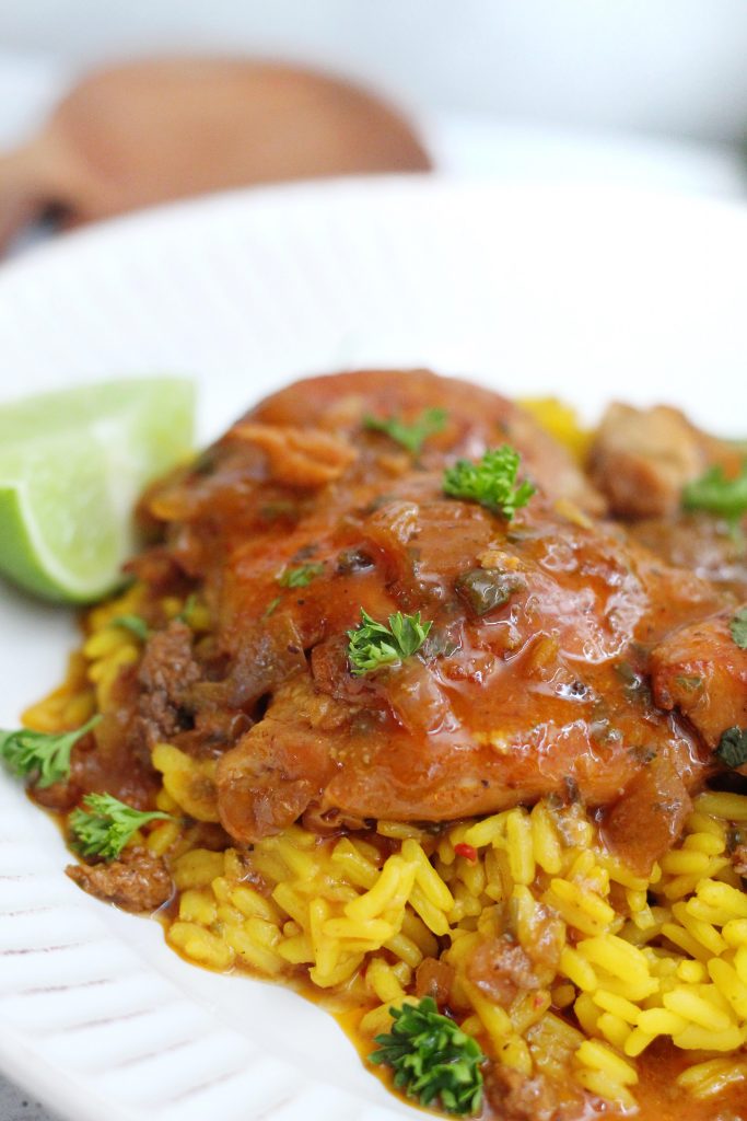 Sofrito-Infused Chicken Thighs with Fried Plantains