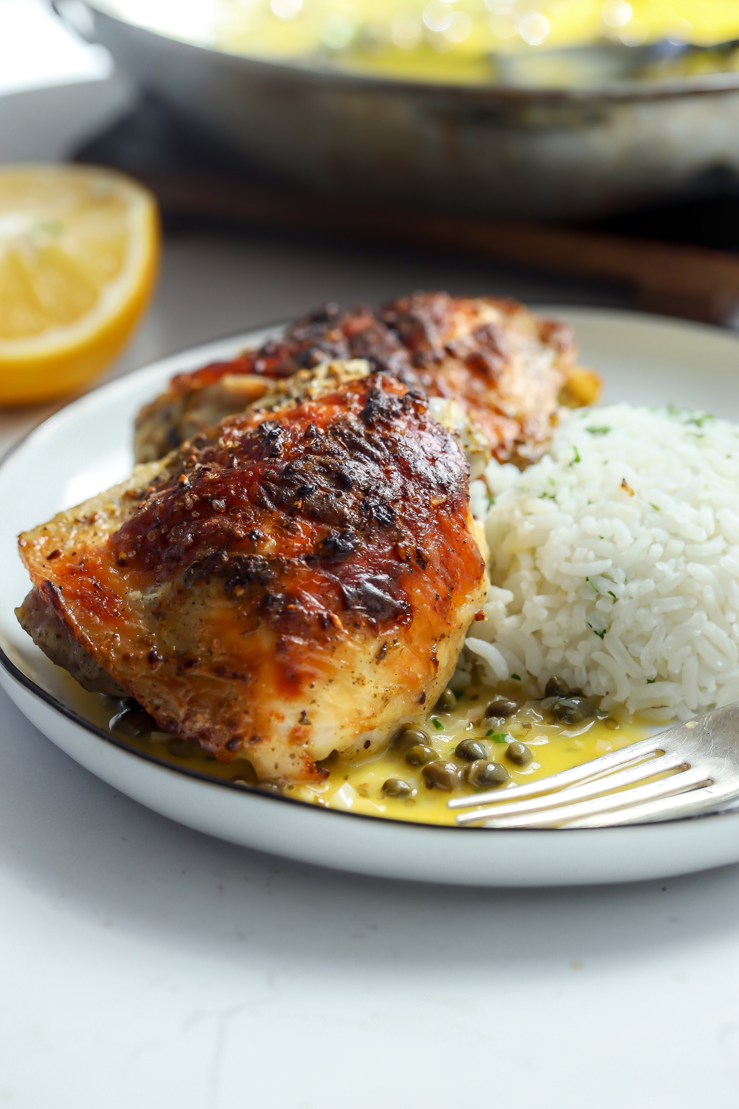 Rosemary-Glazed Chicken Thighs with Lemon-Caper Sauce