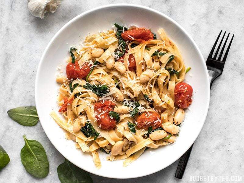 Garlic Scape and White Bean Pasta