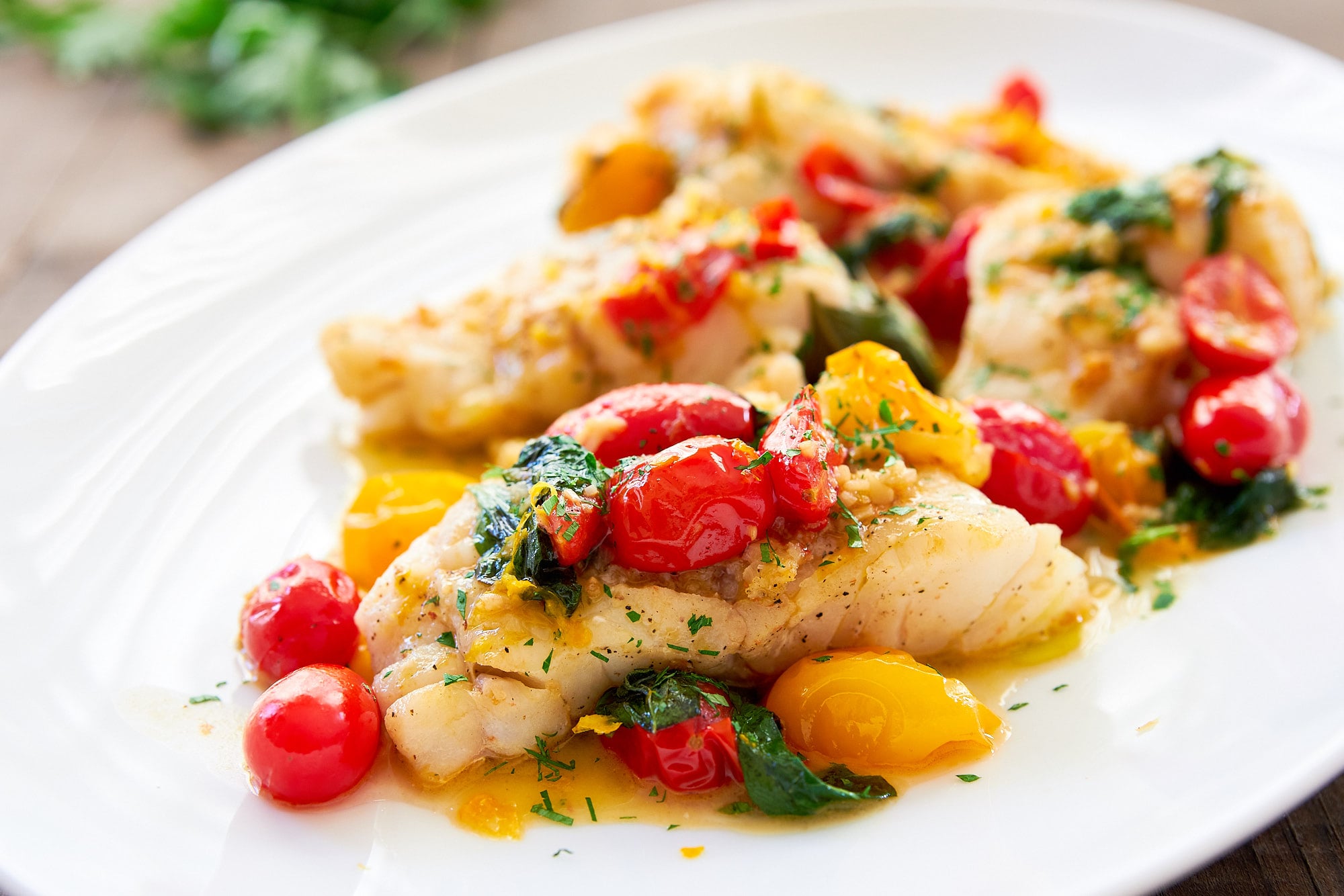 Lemon-Dill Pan-Seared Cod with Roasted Cherry Tomatoes