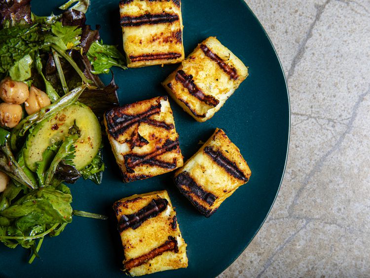 Grilled Spiced Paneer with Tomato-Cilantro Chutney