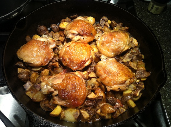 Sofrito-Sautéed Chicken Thighs with Plantain Slices