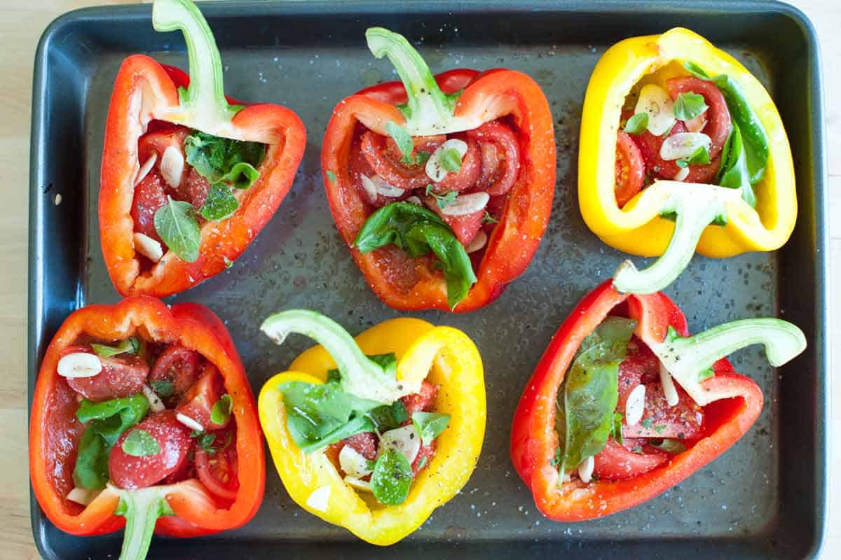 Baked Basil and Cherry Tomato Stuffed Peppers
