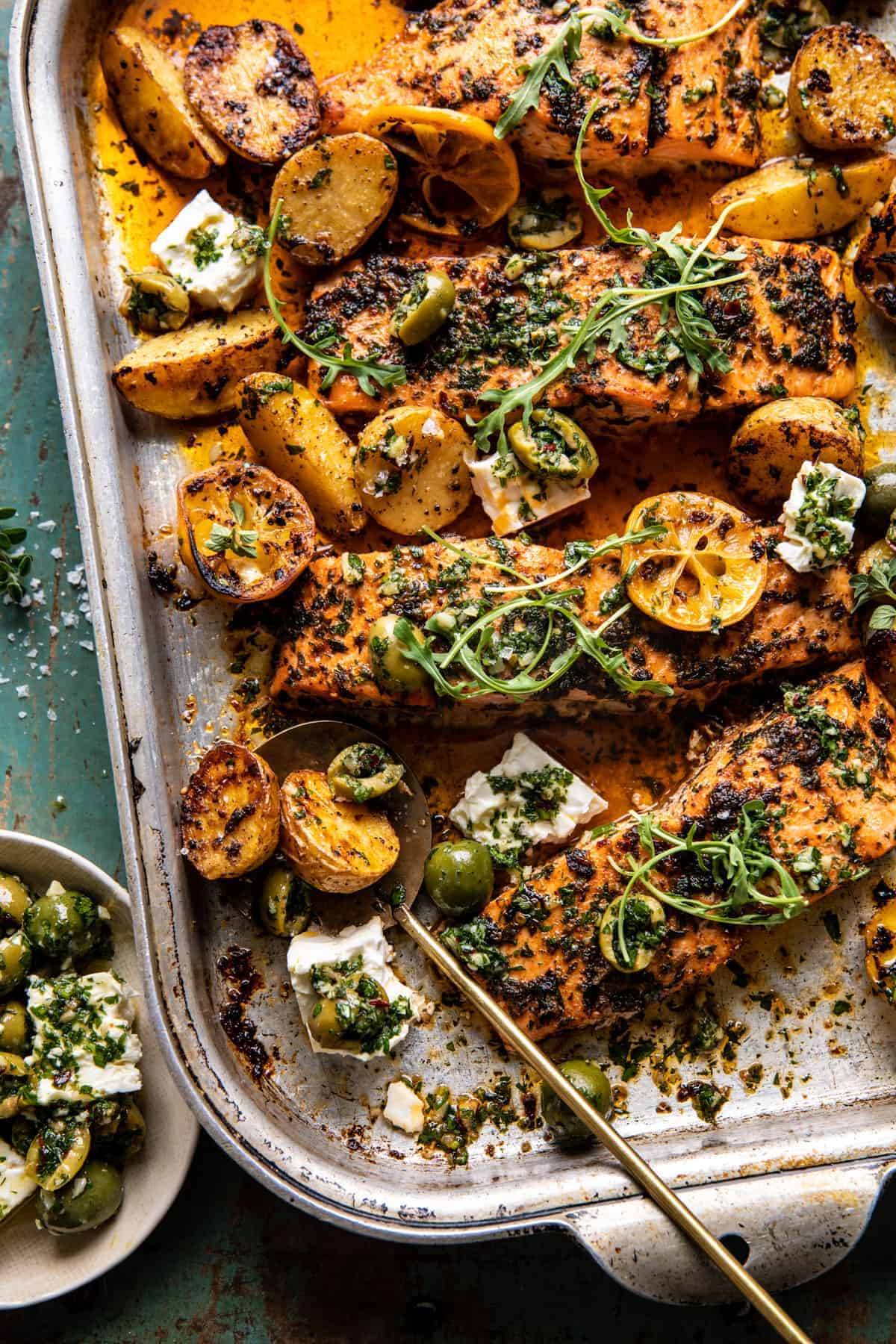 Sheet Pan Lemon-Garlic Salmon with Roasted Fingerling Potatoes