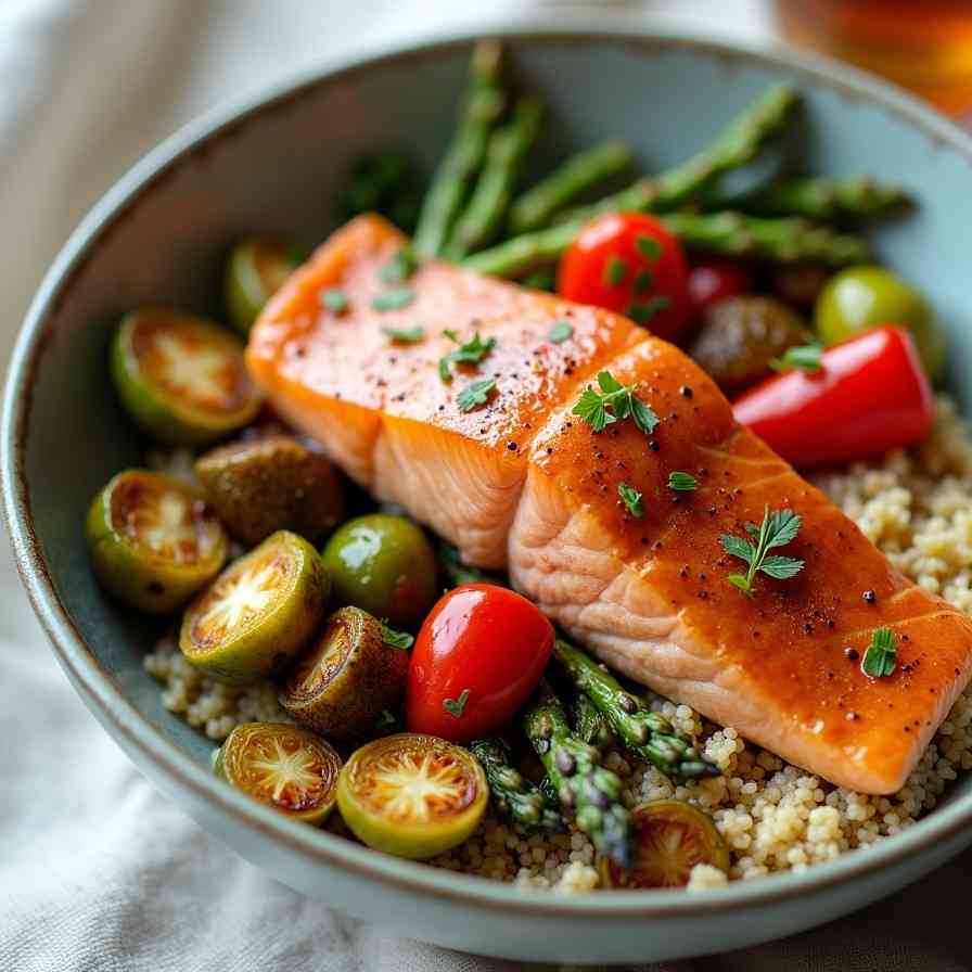 Maple-Glazed Salmon with Quinoa and Roasted Veggies