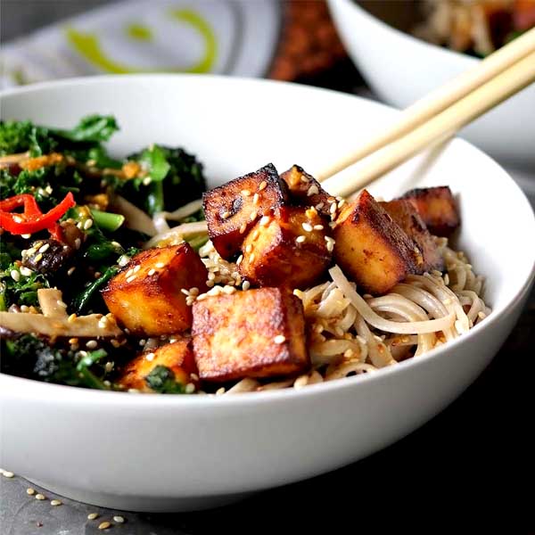Miso-Glazed Baked Tofu with Sesame-Ginger Veggies