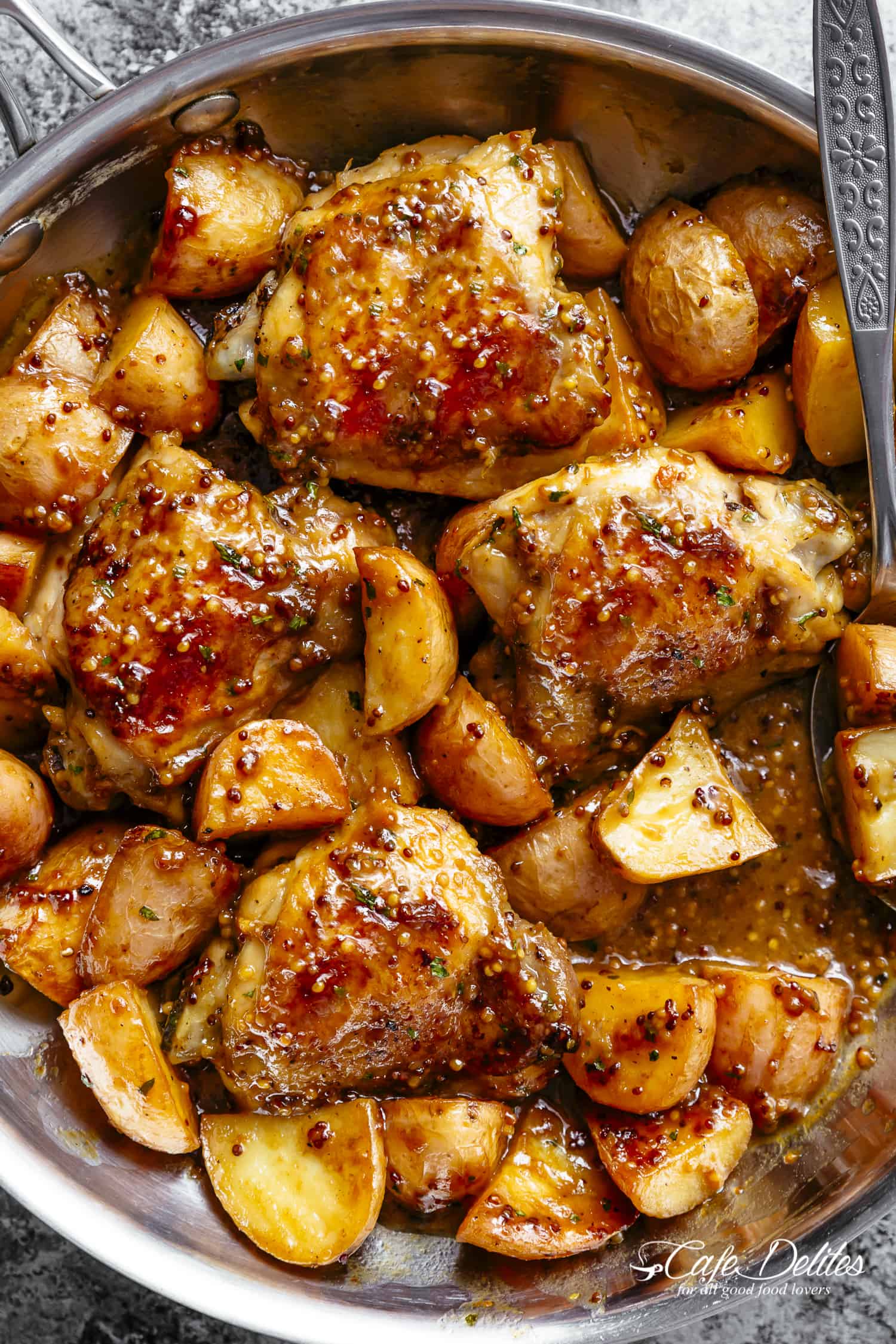 Honey-Mustard Glazed Chicken Thighs with Crispy Potatoes