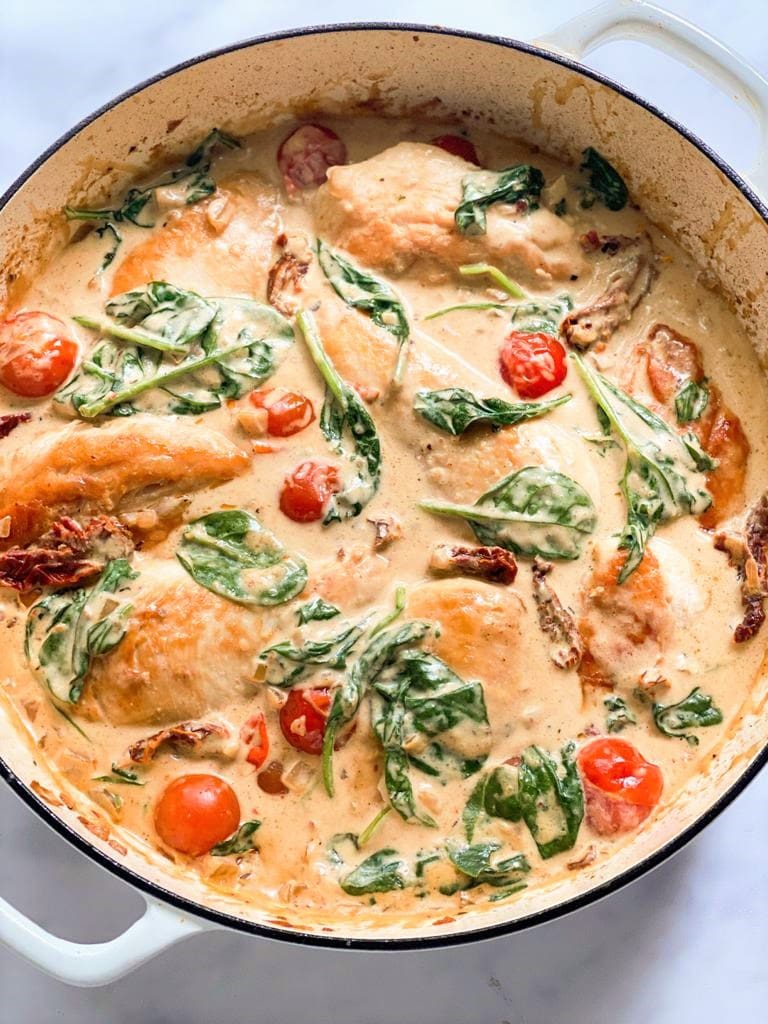 One-Pot Tomato Basil Chicken with Spinach