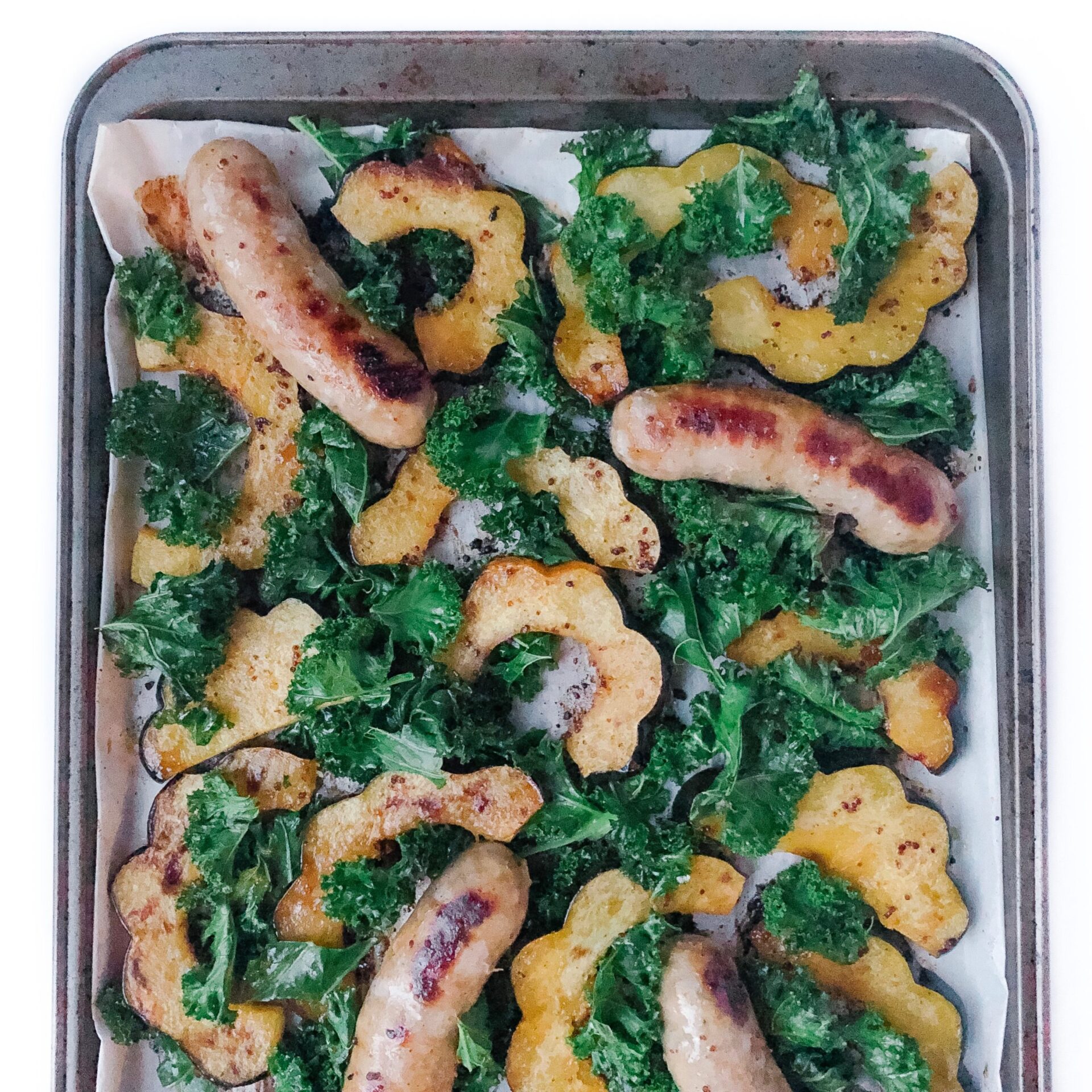 Sheet Pan Sausage and Kale