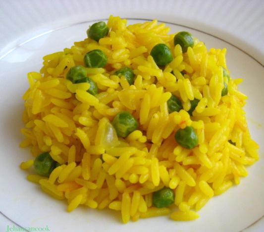 Saffron-Scented Rice with Peas and Almonds
