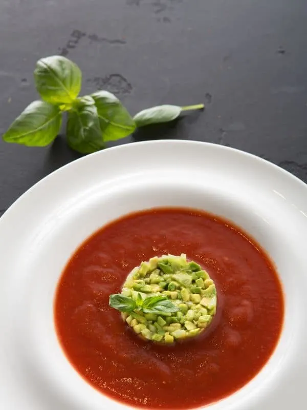 Simmered Tomato and Avocado Soup with Lemon Zest