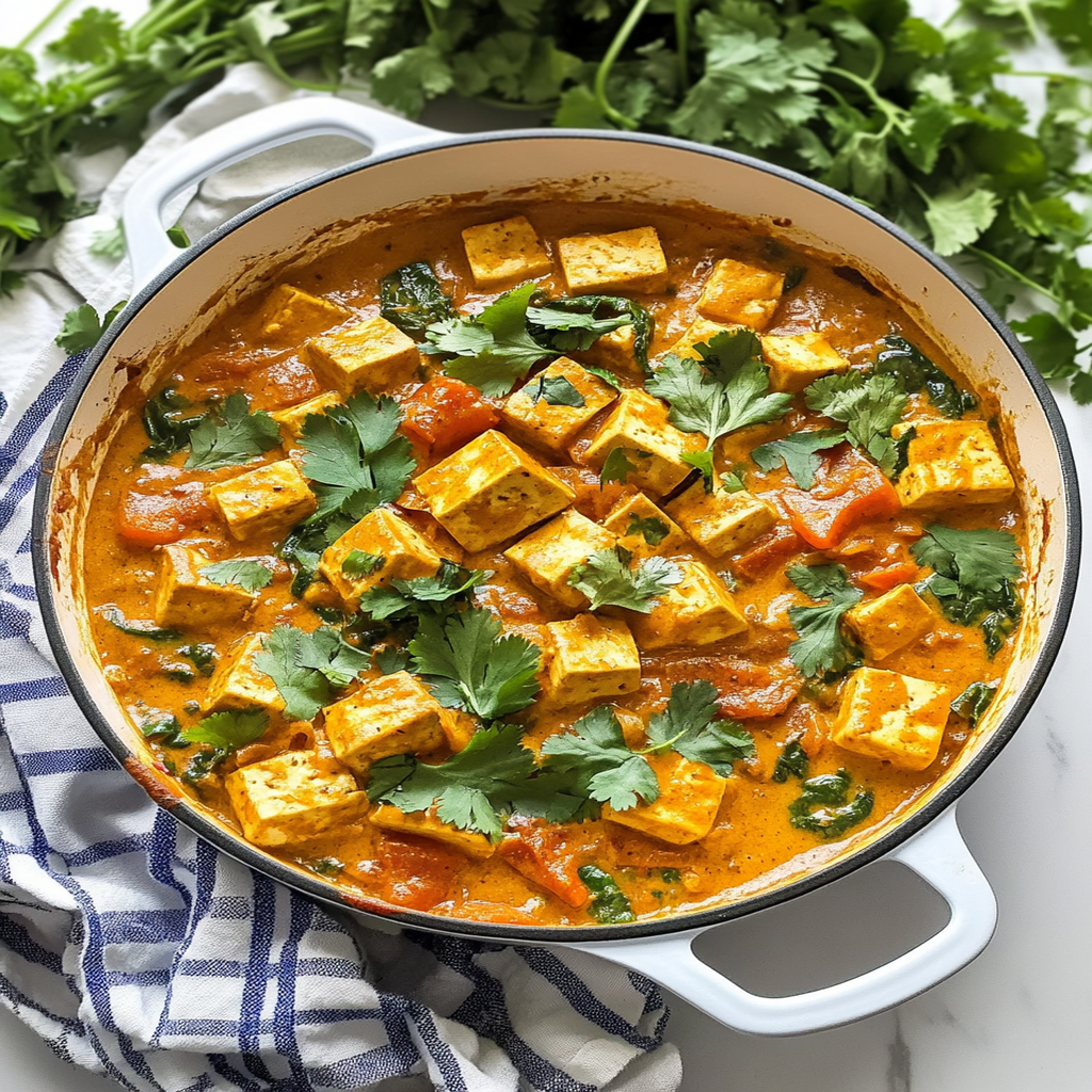 One-Pot Coconut Curry Tofu with Sweet Potato and Peas
