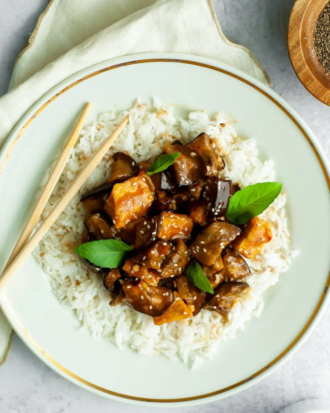 Miso-Glazed Eggplant with Rice and Sesame