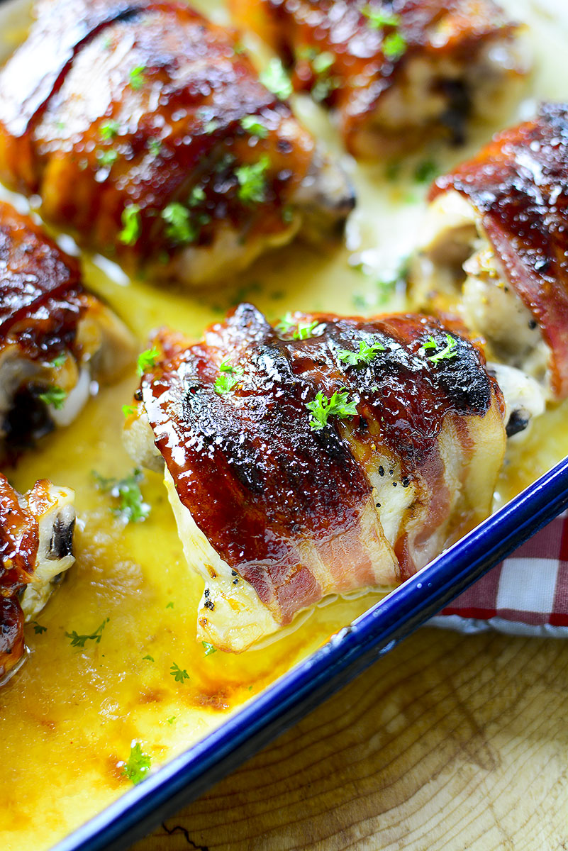 Crispy Bacon-Wrapped Chicken Thighs with Garlic Herb Butter