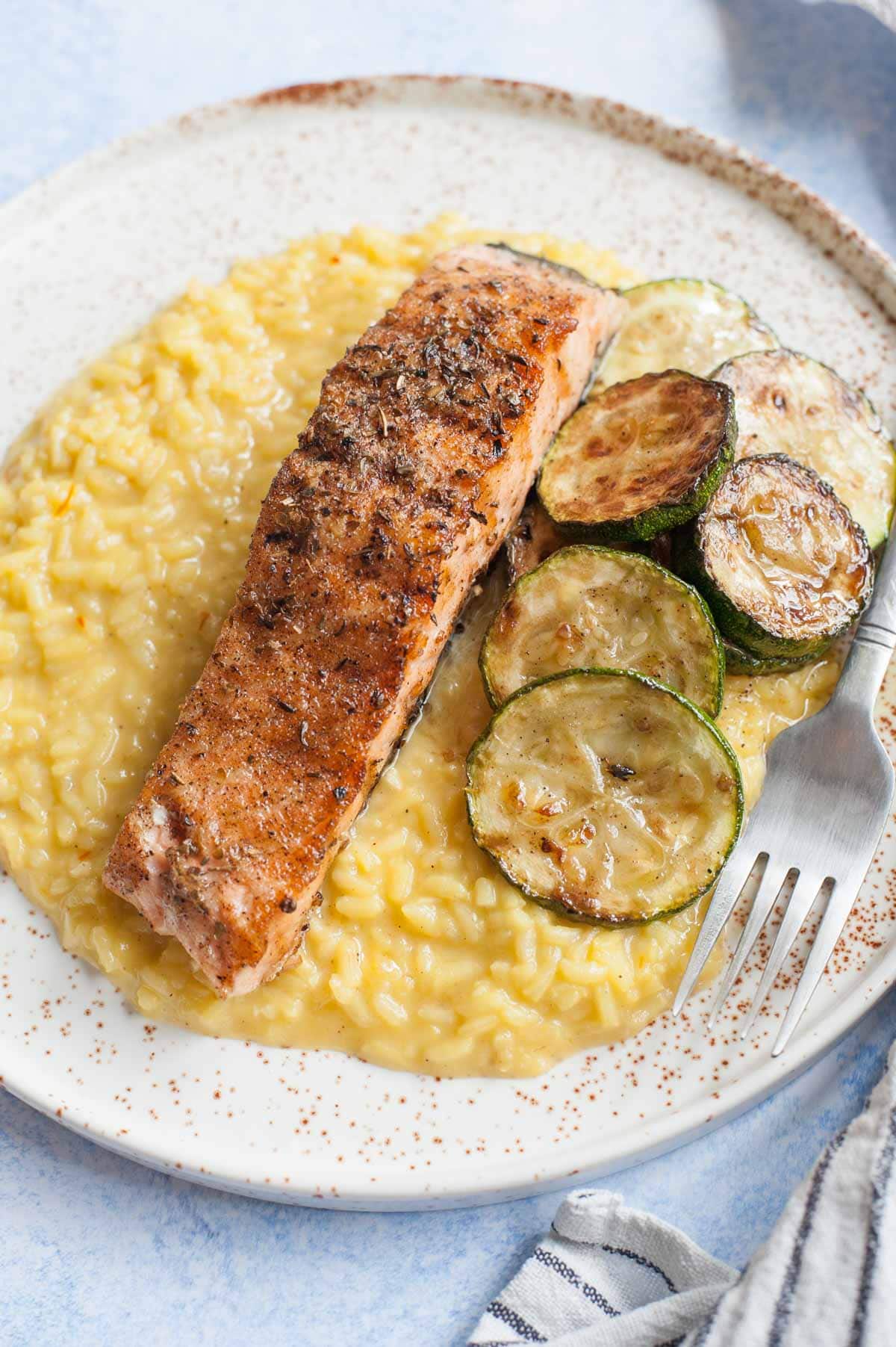 Saffron-Simmered Salmon with Zucchini Noodles