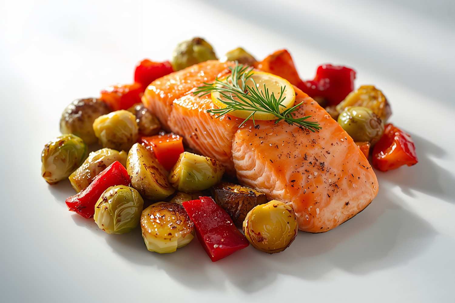 Sheet Pan Lemon-Dill Salmon with Roasted Rainbow Vegetables