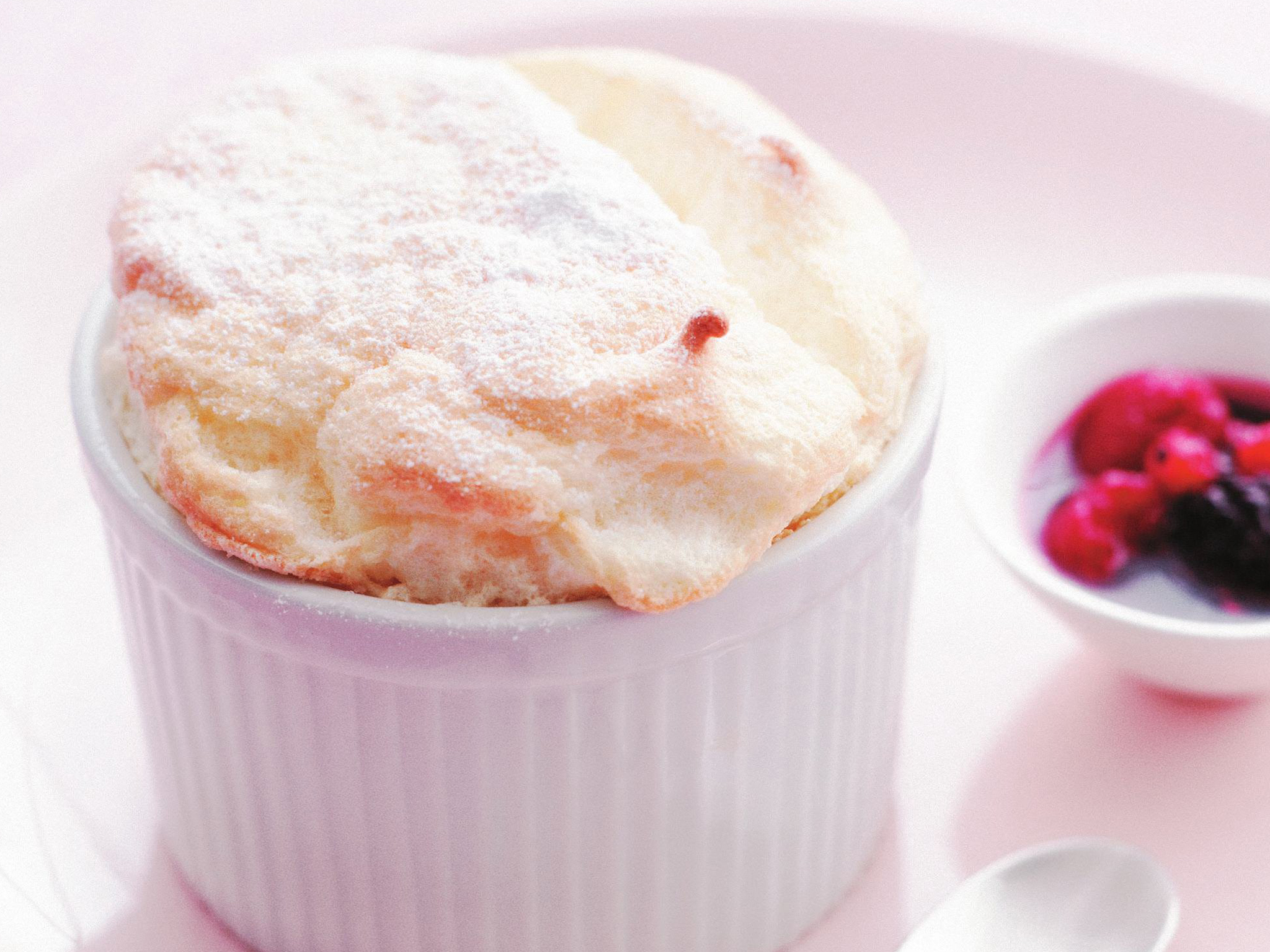 Vanilla Bean Soufflé with Fresh Berry Compote