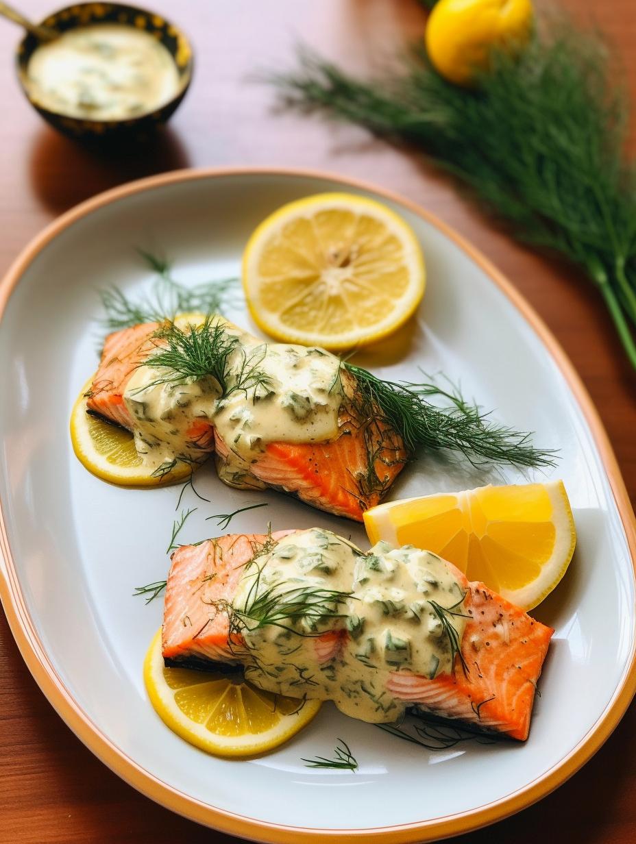 Lemon-Garlic Salmon with Creamy Dill Sauce