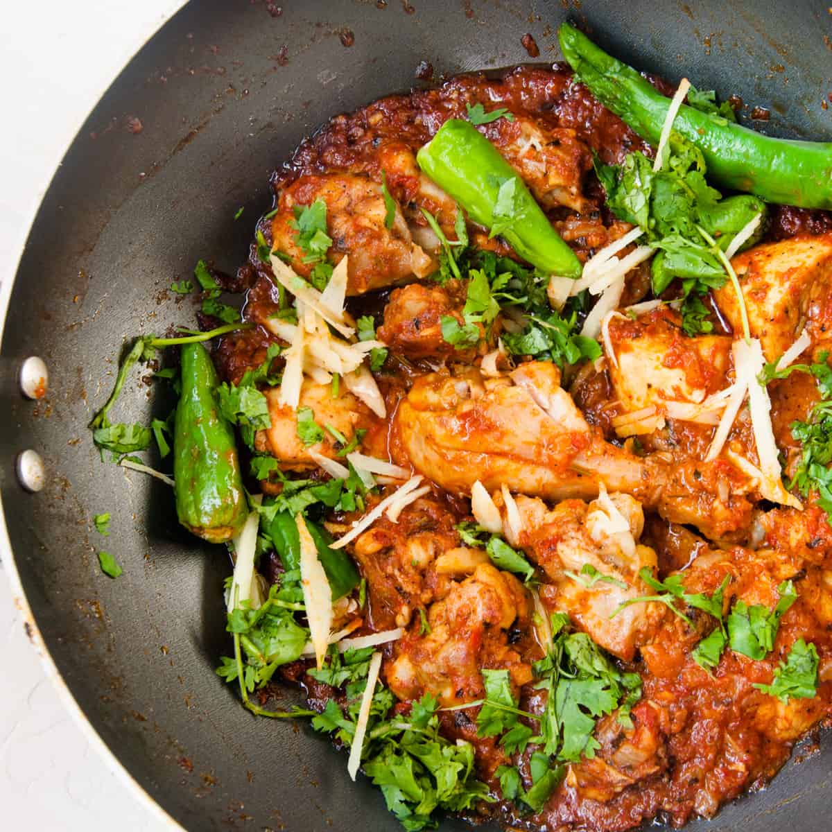 Stir-Fried Chicken Karahi with Tomatoes and Green Chilies