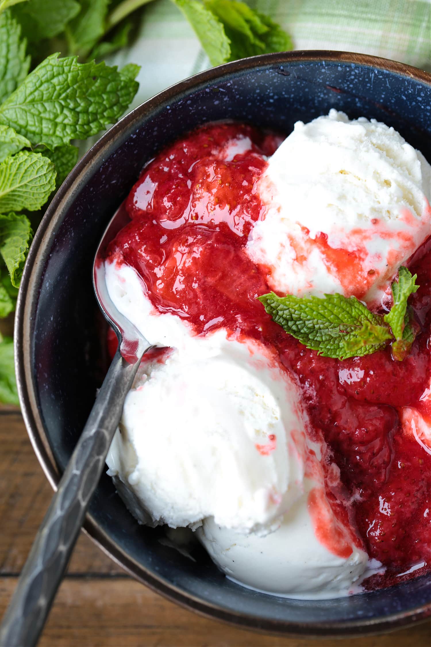 Strawberry-Basil Compote with Vanilla Bean Ice Cream
