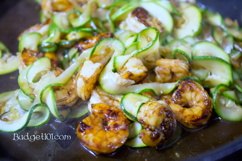 Sautéed Shrimp with Zucchini Ribbons and Garlic